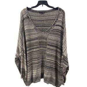 rxb XL Striped‎ Knit Poncho Top Oversized V Neck Pullover Sweater